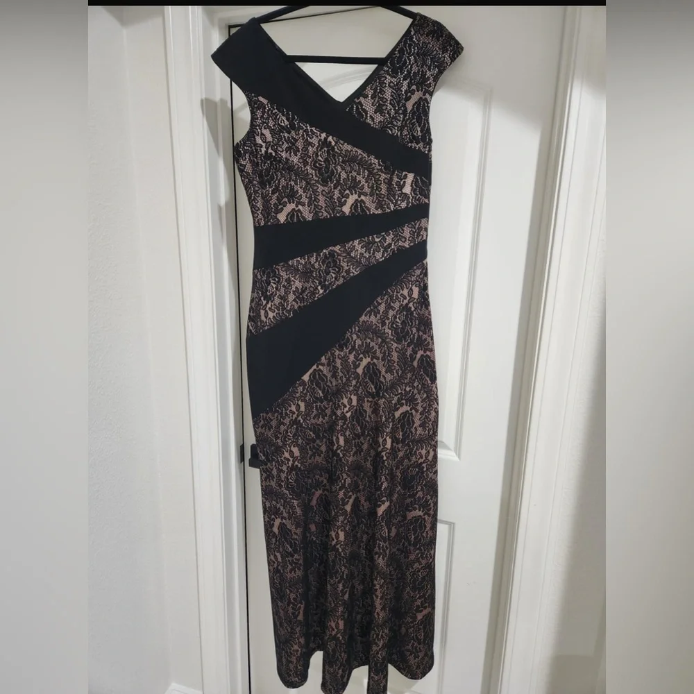 Melrose Elegant Black and Pink/nude Lace Dress - Picture 1 of 3
